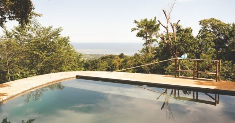 Pool Rules - A pool with a view of the ocean and trees
