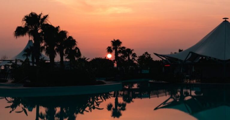 Evening Swims - Golden Sunset Reflection in a Pool